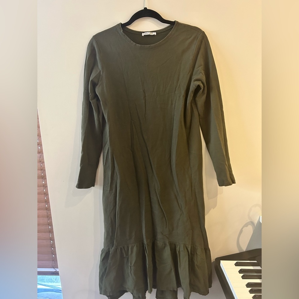 Zara Long sleeve olive green dress